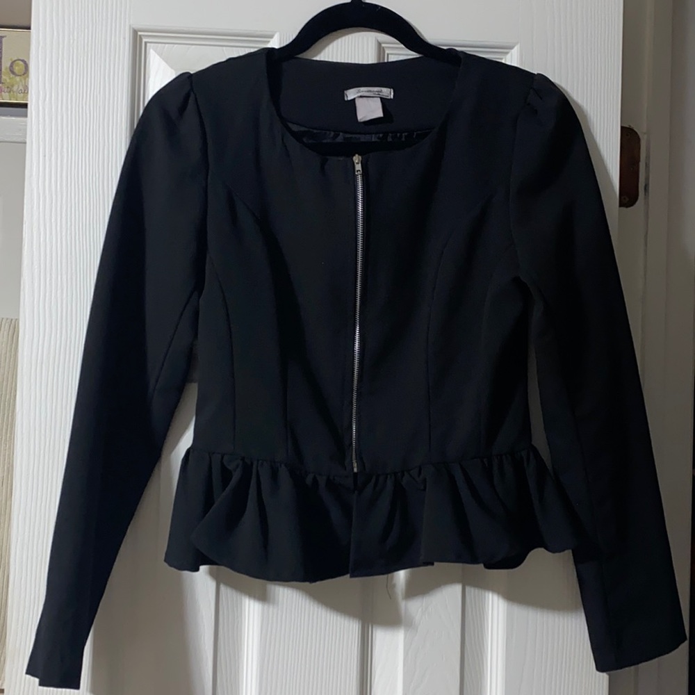 Black fitted jacket with ruffle